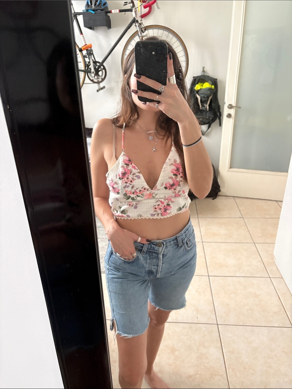 Zara XS Floral Lace Trim Cropped Camisole Top - Pink & White Summer Spring Crop